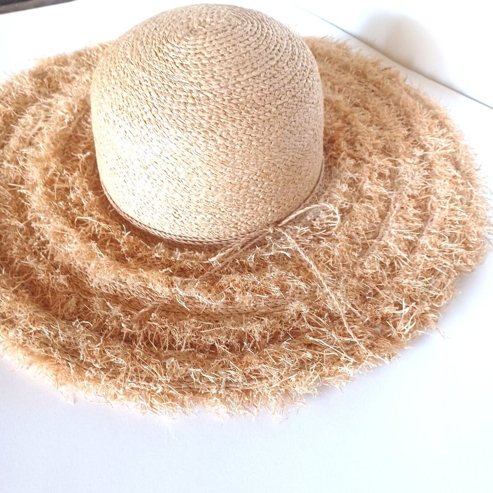 Ralph Lauren Natural Straw Hat Floppy Beach Wide Brim Sun Hat Sz M - Picture 3 of 6